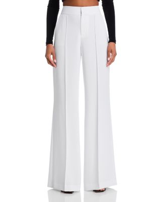 Dylan High Waist Wide Leg Pants in White Crystal Trim Crepe