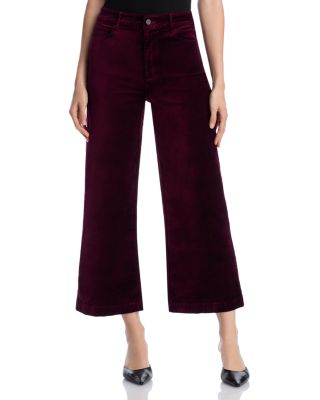 PAIGE - Anessa Velvet Wide Leg Jeans in Dark Oxblood