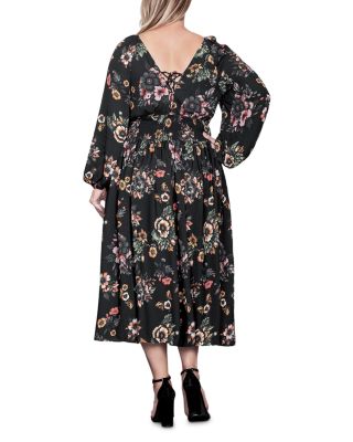 Plus Size Lace Up Double V Neck Dress