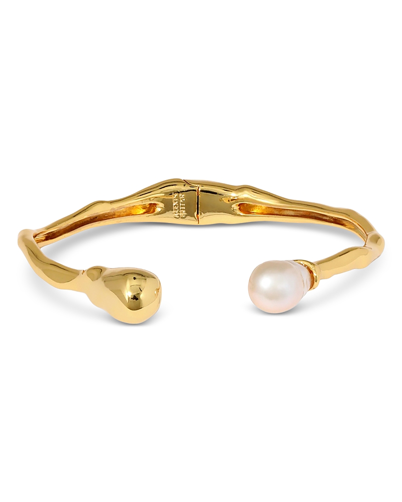 ALEXIS BITTAR PERLA 14K GOLD PLATE & CULTURED FRESHWATER PEARL CUFF BRACELET