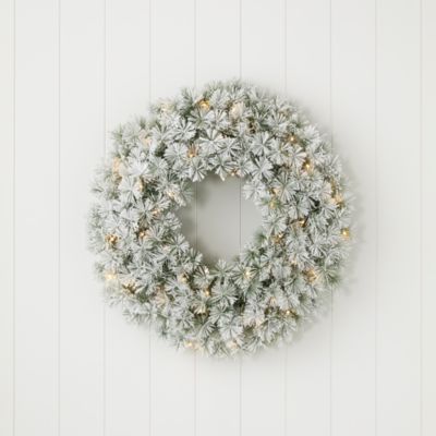 Flocked Winter Fir 24" Wreath with Clear Lights