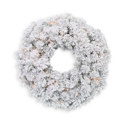 Flocked Winter Fir 24" Wreath with Clear Lights
