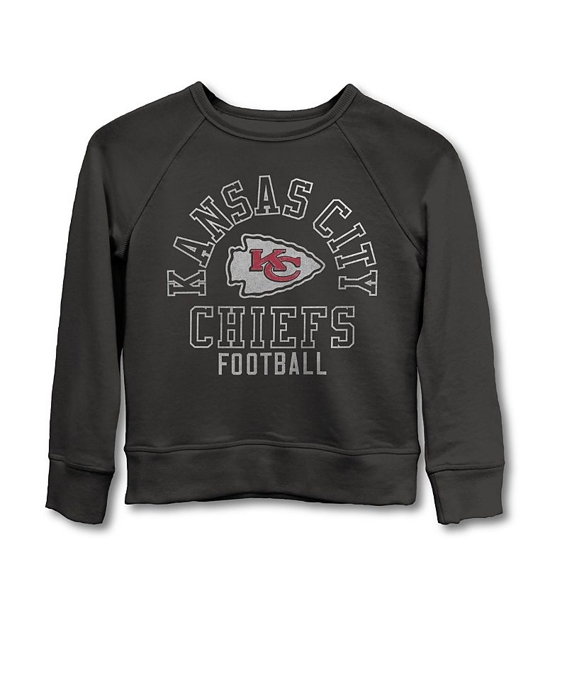Junk Food Clothing Unisex Nfl Kansas City Chiefs Flocked Raglan Crew Fleece Sweatshirt - Little Kid, Big Kid In Black