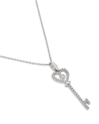 Diamond Key Pendant Necklace in 14K White Gold, 0.20 tcw
