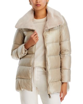 Herno - Shiny Quilted Faux Fur Collar Coat