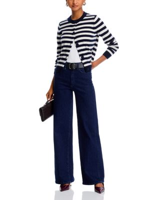 100% Cashmere Striped Crewneck Cardigan - Exclusive