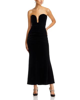 Bardot Elvira Velvet Plunging Neck Dress Black