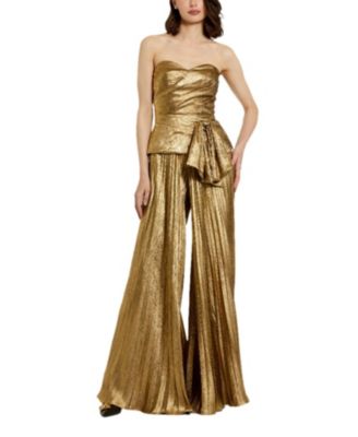Metallic Lame Strapless Wrap Top With Bow Detail