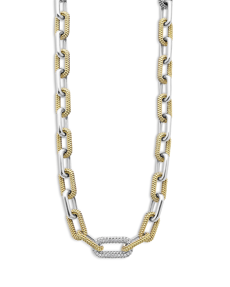 Lagos 18K Yellow Gold & Silver Caviar Lux-Clip Diamond Link Necklace, 18 - Exclusive