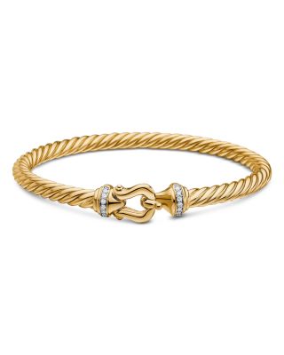 Buckle Cablespira&reg; Bracelet in 18K Yellow Gold with Diamonds, 5mm
