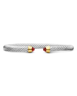 David Yurman Classic Cable Bracelet in Sterling Silver with 14K Yellow Gold and Garnets, 5mm
