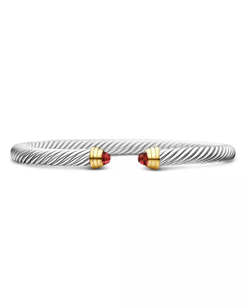 David Yurman Classic Cable Bracelet in Sterling Silver with 14K Yellow Gold and Garnets, 5mm