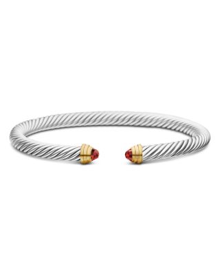 Classic Cable Bracelet in Sterling Silver with 14K Yellow Gold and Garnets, 5mm