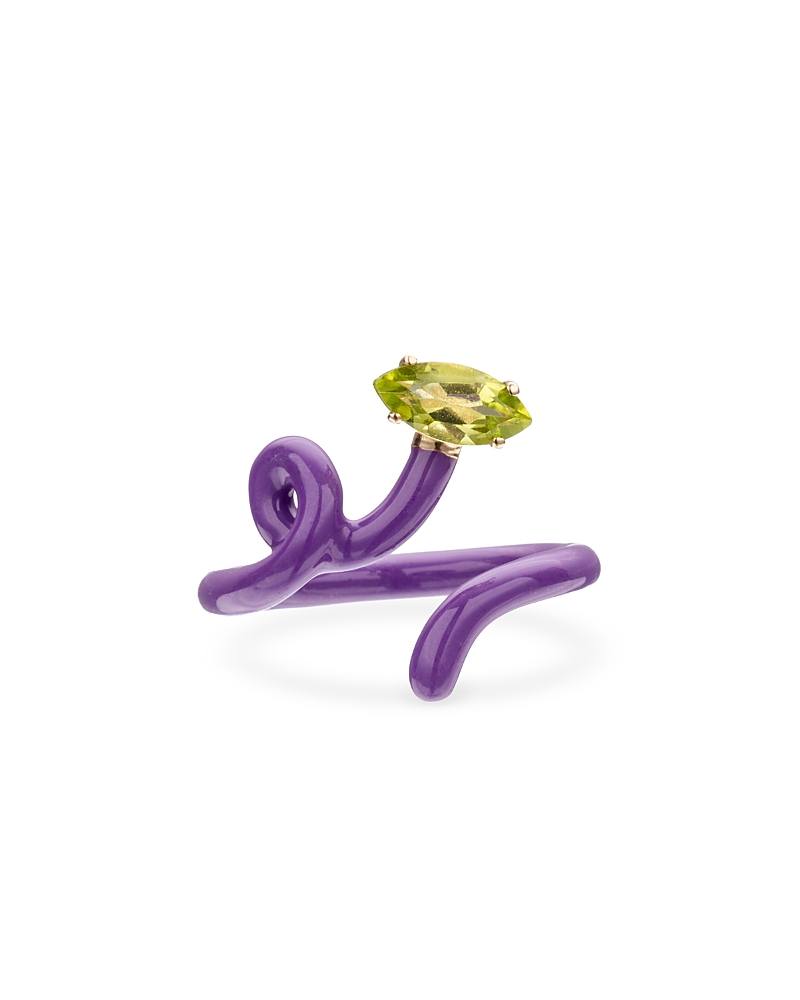 Bea Bongiasca Purple Enamel Peridot Baby Vine Tendril Ring