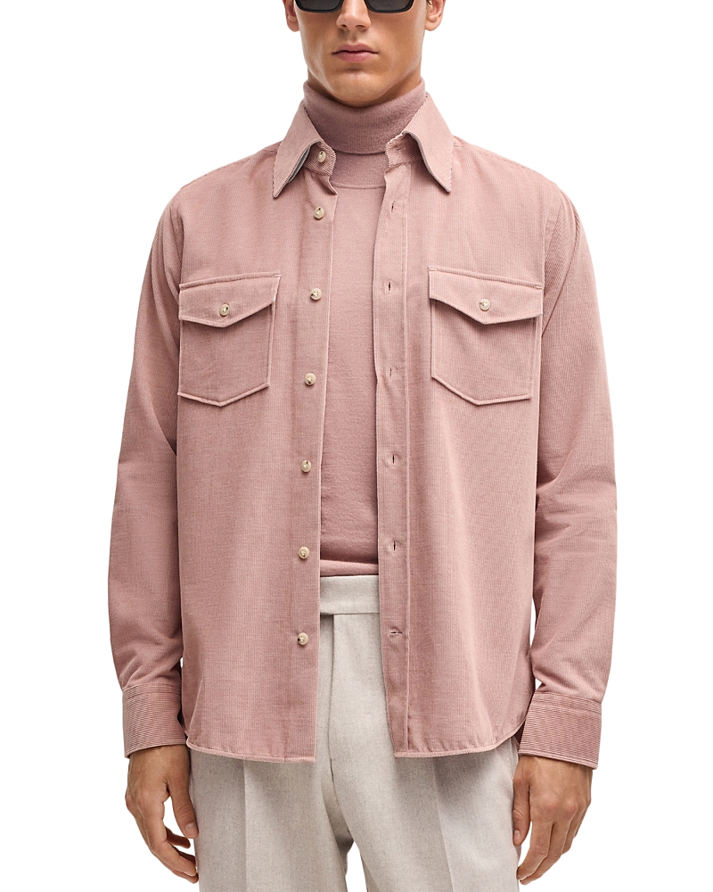 Hugo Boss Cotton Corduroy Relaxed Fit Button Down Shirt In Light Pastel Pink
