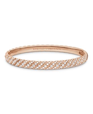 Sculpted Cable Pav&eacute; Bangle Bracelet in 18K Rose Gold with Diamonds