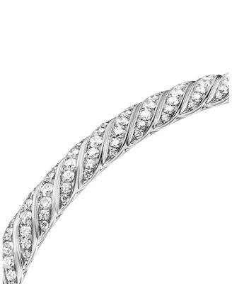 Sculpted Cable Bangle Bracelet in 18K White Gold with Diamonds, 4.6mm