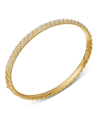 Sculpted Cable Bangle Bracelet in 18K Yellow Gold with Diamonds, 4.6mm
