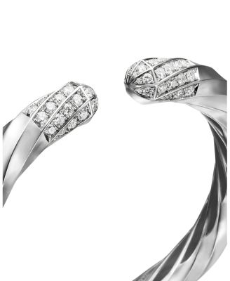 Sterling Silver Cable Edge Bangle Bracelet with Diamonds