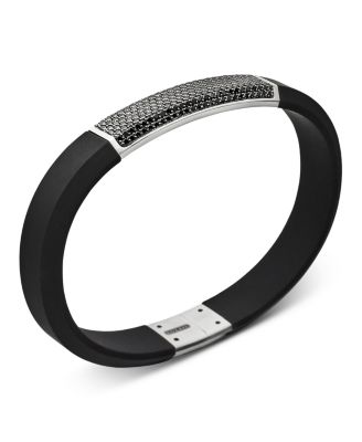 Men's Sterling Silver Streamline&reg; Black Diamond Pav&eacute; Black Rubber Bracelet