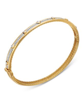 18K Yellow Gold Modern Renaissance Bangle Bracelet with Full Pav&eacute; Diamonds