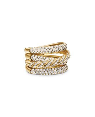 David Yurman Paveflex Four Row Ring in 18K Yellow Gold with Diamonds