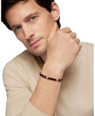 Men's Hex Bead Bracelet in Sterling Silver with Red Tigers Eye, 6mm