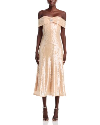 Gold Sequin Off-the-Shoulder Dress - Exclusive
