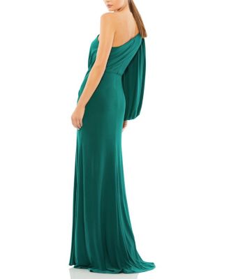 One Shoulder Puff Sleeve Faux Wrap Gown