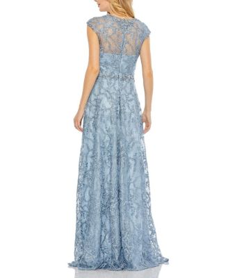 Embroidered Cap Sleeve A Line Gown
