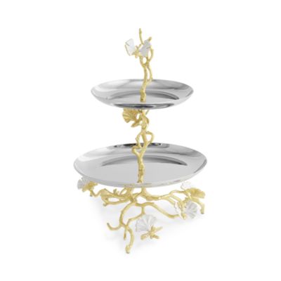 Butterfly Ginkgo Gold Two Tier Etagere