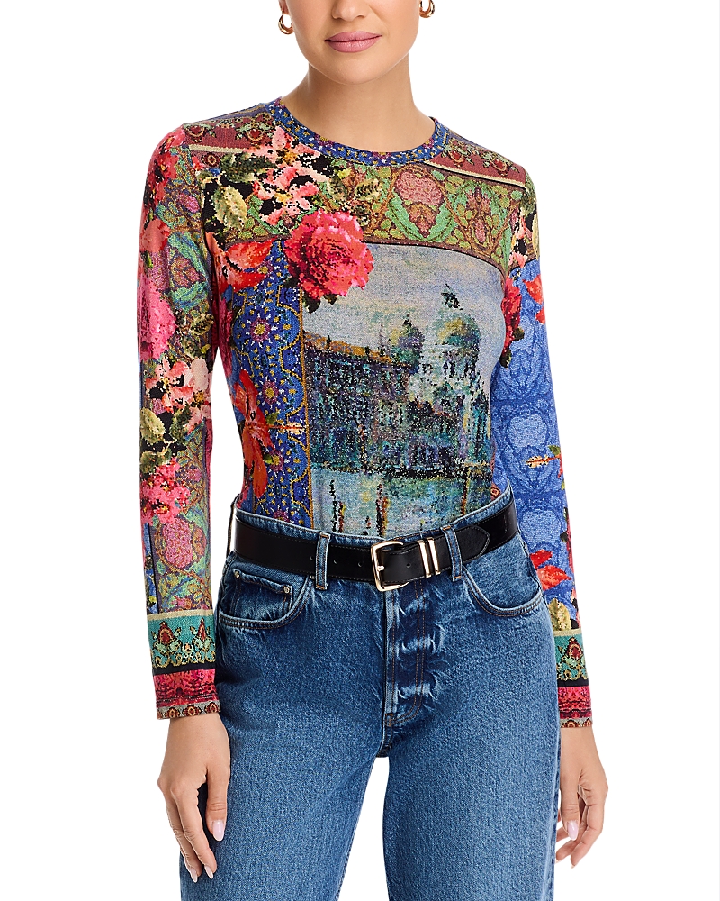 Johnny Was The Janie Favorite Long Sleeved Crewneck Tee In Grand Canel Scarf Print