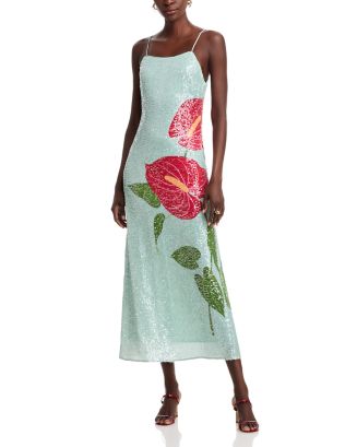 FARM Rio Anthurium Flowers Sequined Slip Dress | Bloomingdale's