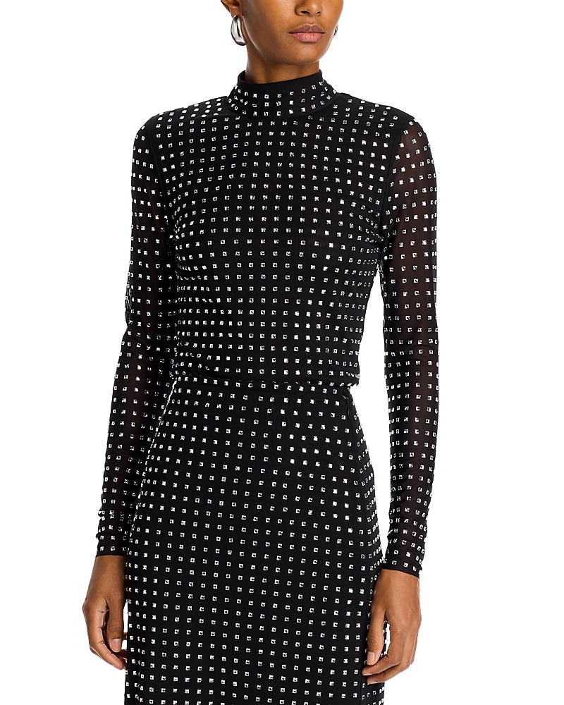 Steve Madden Krista Embellished Long Sleeve Mesh Minidress In Black
