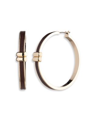 Ralph Lauren - Leather Inlay Hoop Earrings in Gold Tone