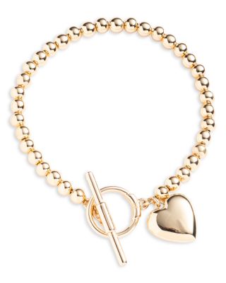 Ralph Lauren - Puffy Heart Charm Beaded Flex Bracelet in Gold Tone