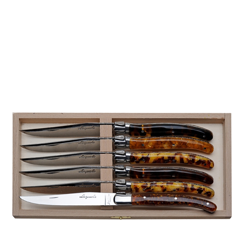 Laguiole Jean Dubost Acrylic Tortoiseshell Handle Steak Knives, Set of 6
