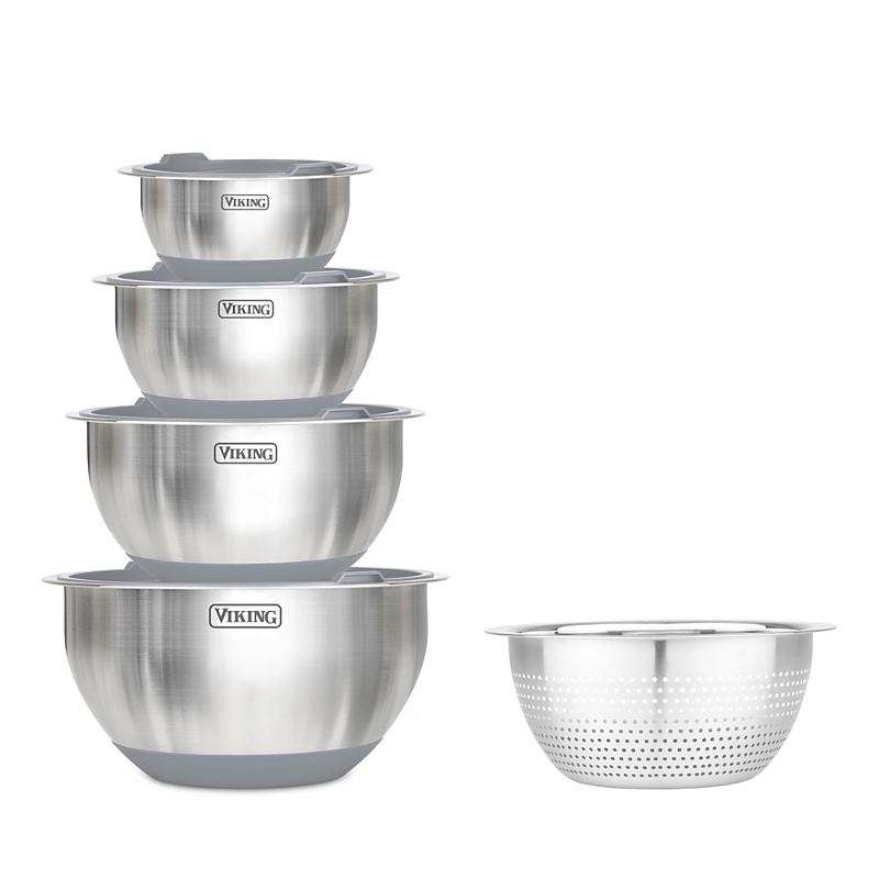 Viking 9 Pc Stainless Steel Bowl Set With Strainer In Gray
