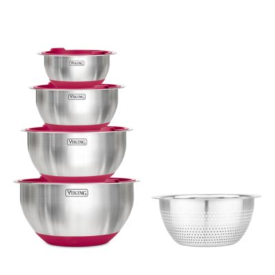 Viking - 9 Pc Stainless Steel Bowl Set with Strainer, Red