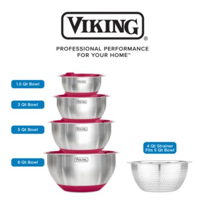 9 Pc Stainless Steel Bowl Set with Strainer, Red