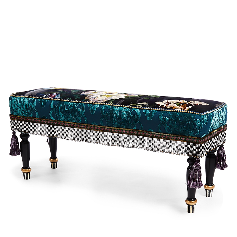 Mackenzie-childs Moonlight Garden Floral Scuttlebutt Bench In Multi/floral