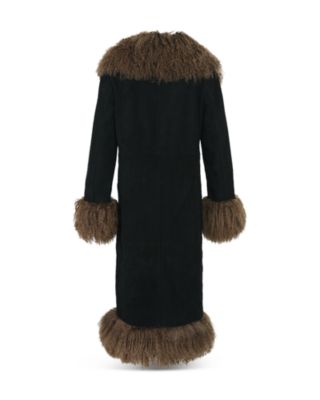 Dorothy Suede & Shearling Trim Maxi Coat