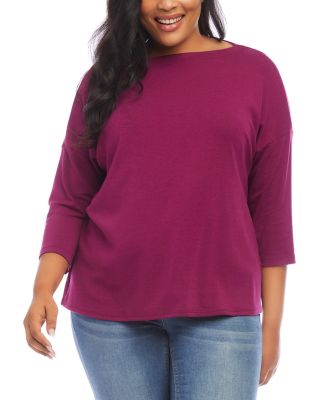 Karen Kane Plus Three Quarter Sleeve Boat Neck Top