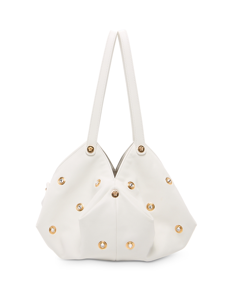Versace Protea Studded Leather Tote In Porcelain