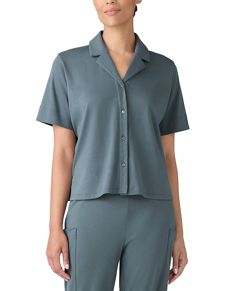 Eileen Fisher Notch Collar Shirt In Eucalyptus