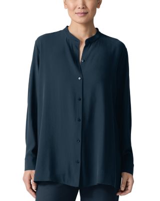 Eileen Fisher Mandarin Collar Silk Shirt