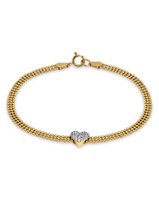 AQUA - Pav&eacute; Heart Triple Ball Chain Flex Bracelet in Rhodium Plated & 18K Gold Plated Sterling Silver - Exclusive
