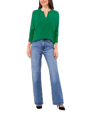 Drop Shoulder Henley Neck Sweater