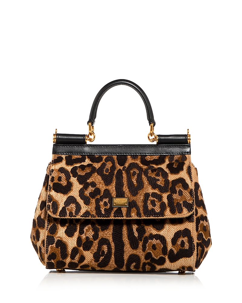 Dolce & Gabbana Sicily Embroidered Top Handle Bag In Leo/black