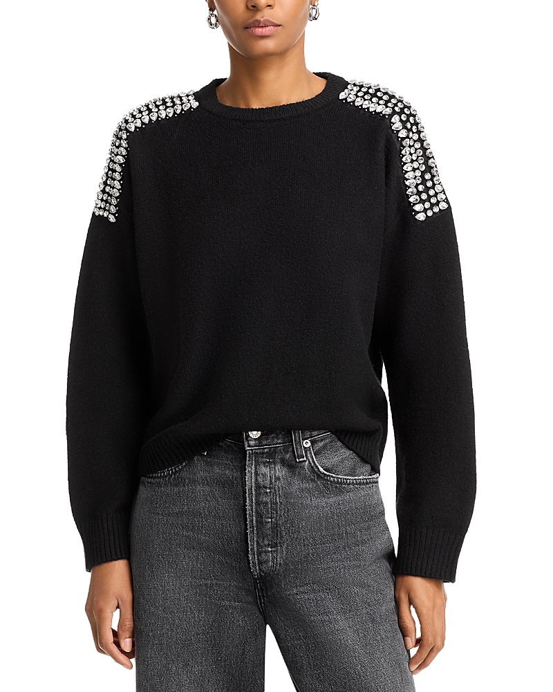 AQUA RHINESTONE EMBELLISHED SWEATSHIRT